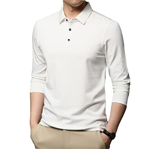 Polo manches longues homme business casual haut uni blanc printemps automne L