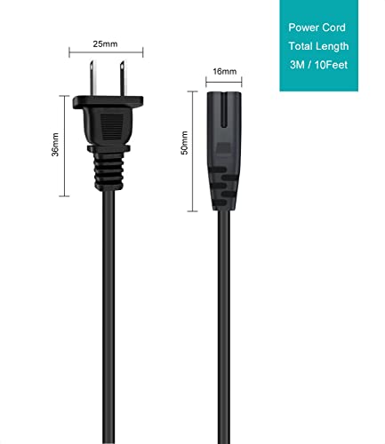 10 Ft Ac Power Cord For Samsung Lg Tcl Roku Insignia Toshiba Hisense Led Lcd Tv Smart Monitor, Xbox One-S X, Ps5 Ps4 Slim Console, 2 Prong 2 Slot Wall Cable #TOP4