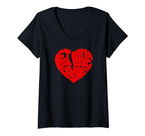 Womens Lenny Kravitz – Red Heart Let Love Rule V-Neck T-Shirt