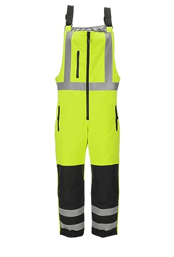 RefrigiWear Men’s HiVis Insulated Softshell High-Bib Overalls, -20°F (-29°C), (Large, Lime)