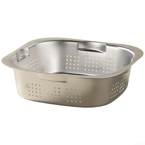 Colino da cucina a doppio strato in acciaio 304 – Scolapasta quadrato con coperchio per spaghetti orzo verdure – setaccio a scarico rapido per alimenti, 2,16 litri (5,5 cm)