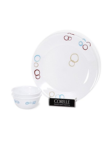 Corelle Circle Bachelor Glass Dinner Set, 4-Pieces, Multicolour