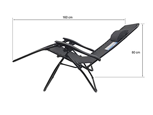 thesecrethome.es - Silla Tumbona con Reposabrazos Plegable - Hamaca Multiposiciones de Metal con Cojín Reposacabezas - Ideal para Playa, Jardín, Terraza (Negro) - imagen 5