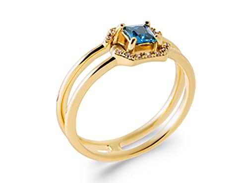 Bague en plaqué Or 18 carats Tata Gisèle éclatante avec oxydes de zirconium bleus et blancs