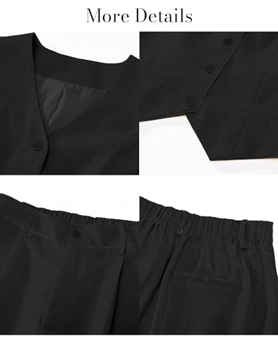 Chic Black Pantsuit Set for Women – Luvamia Dressy Casual 2 Piece Outfit with Sleeveless Blazer and High Rise Wide Leg Pants – Size Large - Image 5