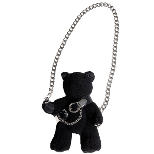 KESYOO Plush Bear Crossbody Bag with Chain for Women Stuffed Animal Purse Teddy Bear Shoulder Bag Tote Bag Gothic Purse