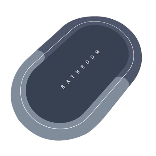 Hixingo Ovale Tappeto da Bagno in Diatomite, Tappeto Bagno Cucina Antiscivolo, Tappetino Super Assorbente e Asciugatura Rapida, Tappetino per Doccia e Ingresso (40x60cm,Blu Scuro)