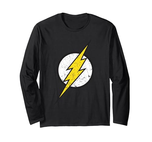 Image of DC Flash Logo Modern Distressed Long Sleeve T-Shirt, Adult Unisex, Black, Large