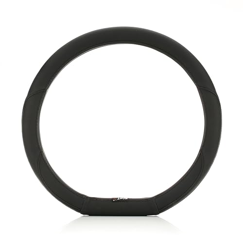 Image of SOFT X Flat Bottom Faux Leather Car Steering Wheel Cover Breathable & Anti Slip D Shape Steering Cover for Untlimate Comfort & Style (Black)
