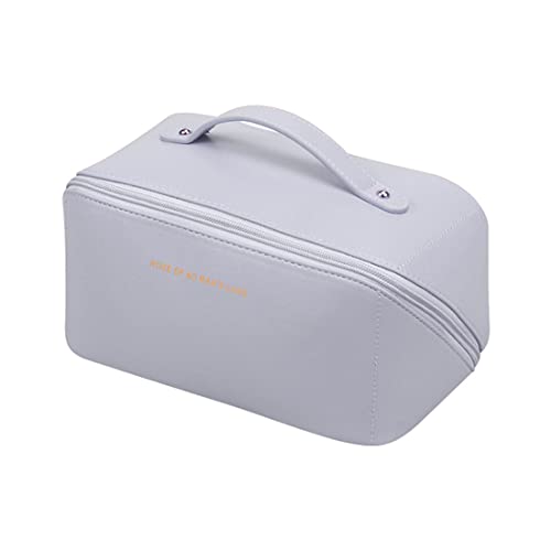 papasgix Grande Trousse de Maquillage de Voyage pour Hommes et Femmes,Étanche Portable Trousse de Rangement Toilette Sac de Cosmétiques Organisateur en Cuir PU pour Gym Business Vacance,Gris Cover