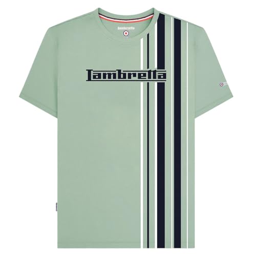 Lambretta Mens Striped Logo Crew Neck T Shirt (UK, Alpha, XL, Regular, Regular, Iceberg Green)