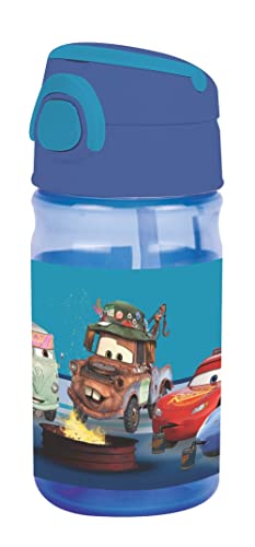 Giovas Disney Cars Characters Botella de agua con asa integrada para facilitar el transporte escolar, almuerzo, niños, 350 ml, multicolor Cover