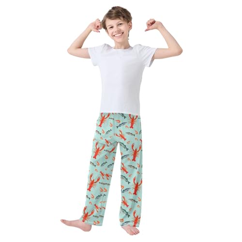 ZZXXB Lobster Fish Boys Long Pants Soft Trousers Elastic Waist Kids Lounge Bottoms with Pockets S-XL2