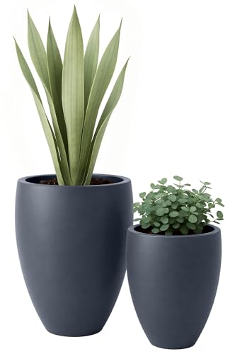 CLP Pflanzkübel groß, 2er Set für außen und innen, Outdoor XXL Blumenkübel rund, wetterbeständig frostsicher in Steinoptik, Winterfest, Farbe:anthrazit
