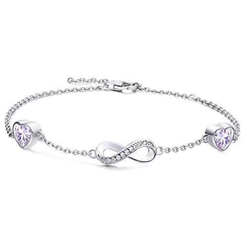 Qings Bracciale Infinito Argento Sterling con Alessandrite Braccialetto Simbolo Infinito di Pietre di Nascita con Cuore Pietra di Luna Zirconi Gioielli Regalo Festa Della Mamma per Mamma Donna