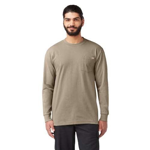 Dickies Men's Long Sleeve Heavyweight Crew Neck, Desert Sand, Medium