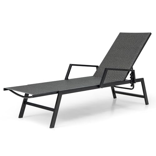FANTASK Gartenliege Rattan, Terrassenliege mit Verstellbarer...