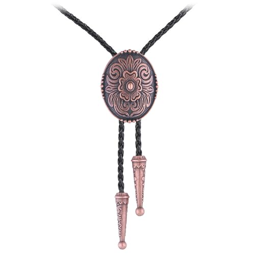 Image of GelConnie Flower Bolo Tie for Men Womens Western Cowboy Bolero Ties Men | Western Bolo Tie for Women, Cowboy Ties for Men Native American Leather Mens Necktie, Floral Bolero Necklace Rodeo Jewelry