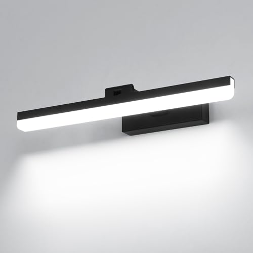 Comely Lámpara LED de Espejo 9W Luz de Espejo LED Luz Blanca 6500K, IP44 Impermeable Aplique de Pared LED Para Espejo de Baño, con 180° Cabezal Giratorio, Negro 40CM