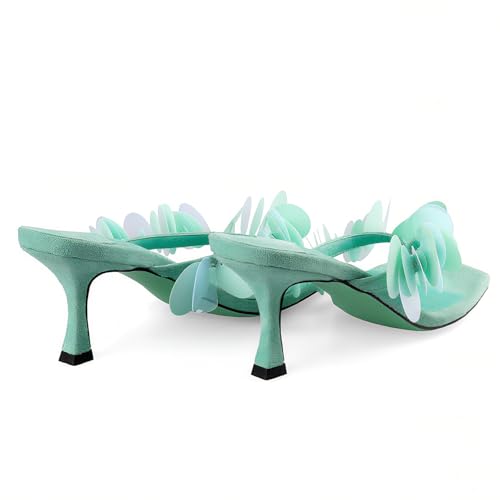 Goolita Women's Suede Sequin Kitten Heels Flip Flops Open Square Toe Strappy Thong Slide Heeled Sandals Comfort Prom Party Mules Heels4