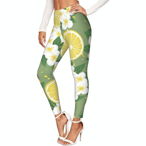 Leggings de compresión suave moldeadores con divertido estampado de limón para fitness