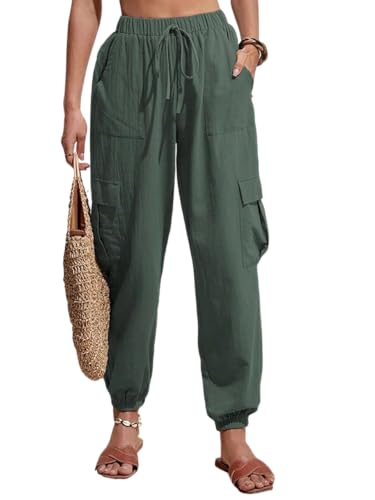 Women's Cargo Joggers Pants High Waisted Cuff Tapered Cargo Sweatpants 4 Pockets Summer Hiking Pants Trousers