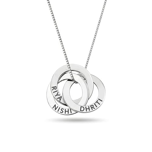 Image of TRUESILVER ACPL 925 Sterling Silver Personalized Name Necklace for Women | Custom Engraved Couple & Family Pendant | Heart Circle & Russian Ring Necklaces | Gift for Anniversary Birthday Wedding