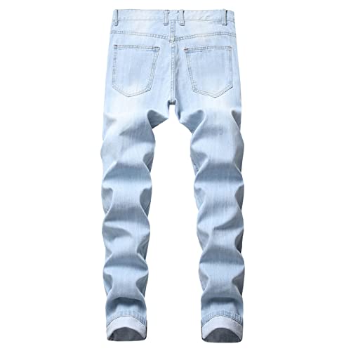 Men's Ripped Washed Slim Fit Jeans Straight Leg Hip Hop Denim Pants Vintage Distressed Skinny Jean Trousers2