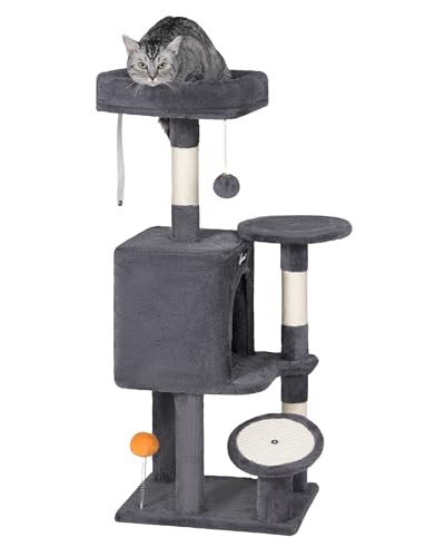 FourFurPets Small Cat Tree, Multi-Level Cat Tree for Indoor Cats, Cat Tower with Scratching Post, Cat Condo for Kittens, Dark Gray