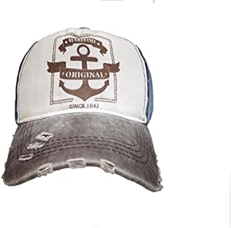 YULOONG Vintage Baseball Cap Washed Denim Fashion Anchor Pattern Outdoor Sun Hat for Men Women 100% Cotton