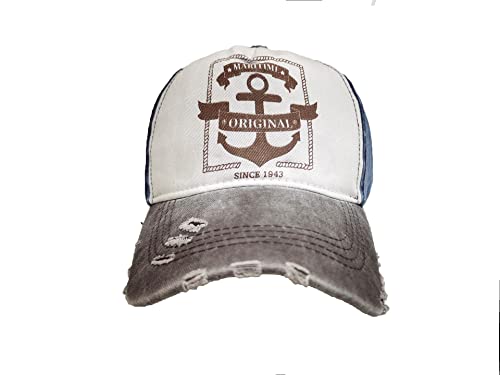 YULOONG Vintage Baseball Cap Washed Denim Fashion Anchor Pattern Outdoor Sun Hat for Men Women 100% Cotton