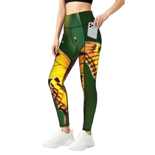Pantalones de yoga con estampado de mariposas elásticos para mujer