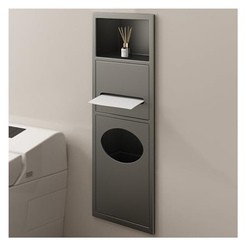 FDSAWDFC Bathroom Niche Organizer Shower Shelf with Garbage Can Waterproof Stainless Steel Wallinserted Storage Caddy Gray 63X20X13 5cm