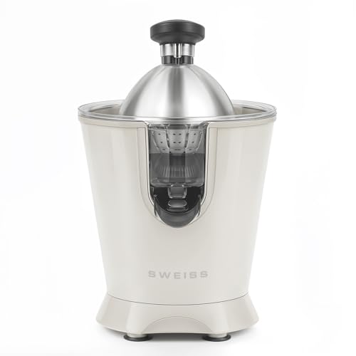 SWEISS Presse-agrumes électrique professionnel ZEST8, Bec verseur anti-gouttes, Compatible lave-vaisselle, Appareil silencieux, Bras articulé puissant 160W, Beige