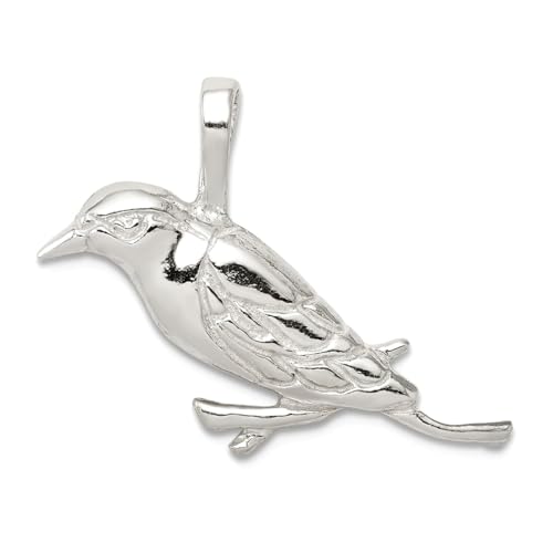 Chaîne argent 925 oiseau perché pendentif texturé large 15mm