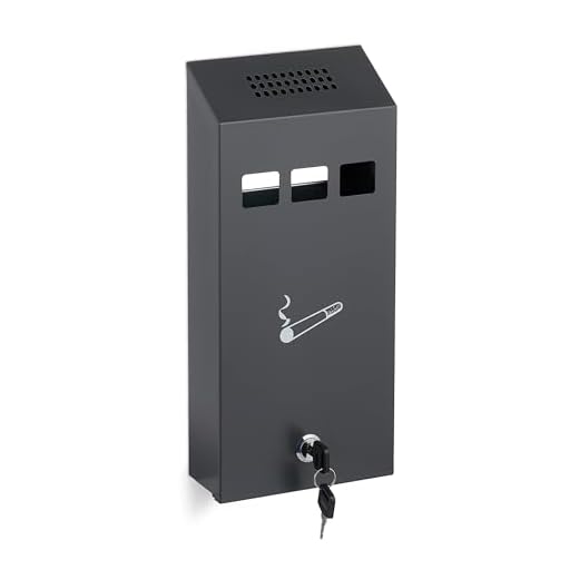 Relaxdays Cenicero Metálico de Pared para Exterior, con Cerradura, Montaje Mural, Medidas: 32,5 x 15 x 6 cm, Antracita