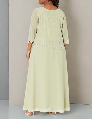 Image of J Kara Women's Plus Size 3 /4 Sleeve Long Beaded Floral Design Dress