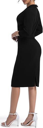 Image of SxClub Business Dresses for Women Elegant Long Sleeve Bodycon Pencil Knee Length Formal Dress for Evening Cocktail