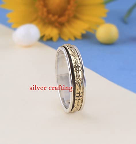 Two Tone Vintage Spin Band 925 Sterling Silver Spinner Ring Jewelry3