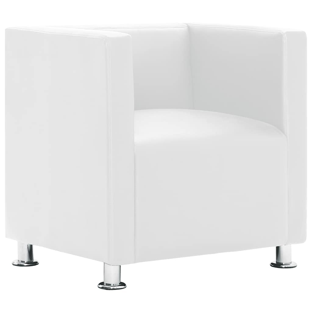 Sillón de cubo blanco de piel sintética, 71 x 54 x 69 cm, altura del asiento 43 cm, patas de metal, diseño moderno, resistente y duradero, para salón, dormitorio, oficina