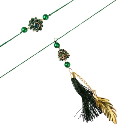 Image of SAUDEEP INDIA Bhaiya Bhabhi Handmade Rakhi | Lumba Rakhi for Bhabhi | Rakhi for Brother | Couple Rakhi Set | Rakhi Gift (Green, Pack of 1)