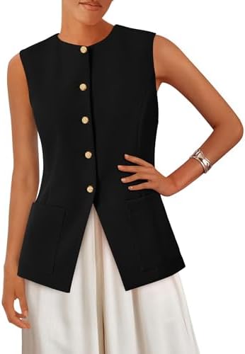 PRETTYGARDEN Blazer Vest Tops for Women Sleeveless Button Down Business Casual Outfits Work Suit Vests Waistcoat