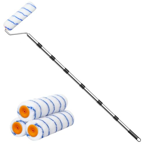 Paint Roller with Extended Detachable Pole Handle, Household Wall Painting Tool, Paint Roller Set for Walls and Ceiling, Paint Roller Brush Easy to Install and Remove (Total Length:7.2feet)