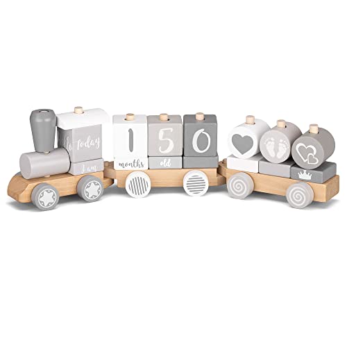 Navaris houten trein voor peuters - Speelgoedtrein van hout met blokken met tekst - Peuterspeelgoed - Decoratieve trein - 20 delen - Image 7