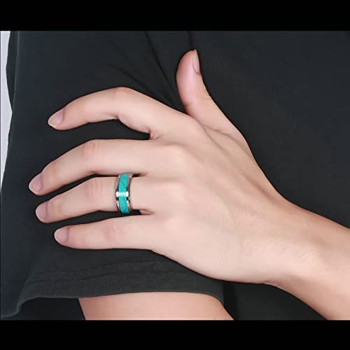 ANAZOZ Turquoise Wedding Rings for Couples, Tungsten Promise Ring Set 8MM Silver Blue Wedding Bands Engraved2
