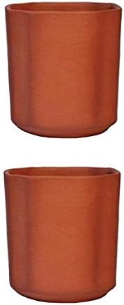 Huge Products World Unique Mitti Glasses for Home | Terracotta Designer Earthernware Rajasthani Clay Glasses for Drinking Water, Juice, Lassi, Chai, Etc | Set of 2, Brown
