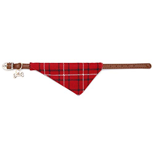 Puppy Collars For Small Dogs - Strawberryec Adjustable Puppy Id Buckle Collar Leather. Cute Plaid Red Bandana Dog Collar (Bandana-Red) #TOP5