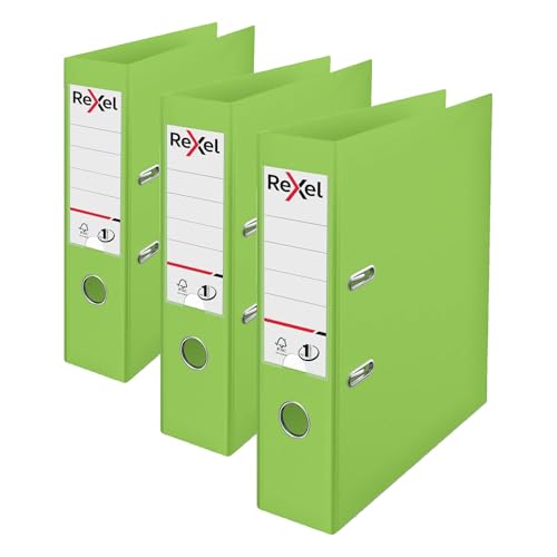 Image of Rexel Choices, A4 Lever Arch File, 75 mm Spine, 500 Sheet Capacity, Plastic Cover, File Folder, 2115505, Light Green (Pack of 3)