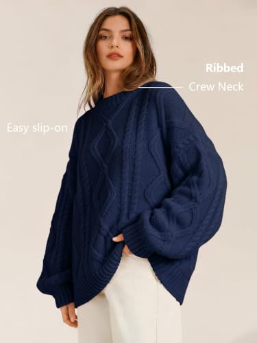 Image of Trendy Queen Women's Oversized Cable Knit Sweaters 2026 Fall Outfits | Quiet Luxury Style, Chunky Knit Texture, Winter Holiday Outfit, Easy Layering Piece, Fall Fashion Staple
