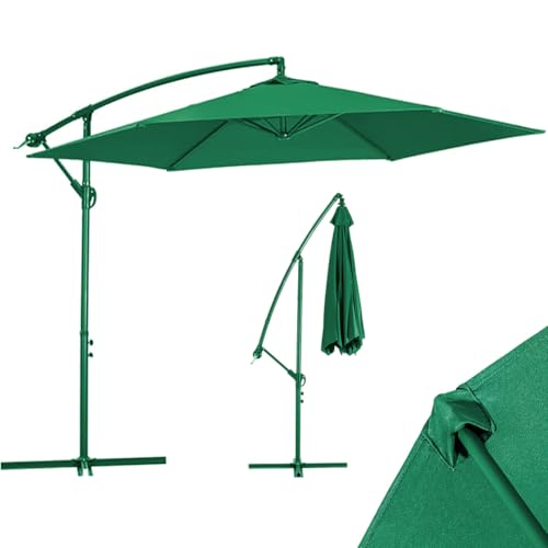 BAKAJI Ombrellone da Giardino Decentrato 3 x 3 Mt Palo in Metallo Chiusura a Leva Base a Croce Sistema Air Vent Arredamento Esterno Gazebo Piscina Giardino Terrazzo Ambienti Esterni (Full Verde)